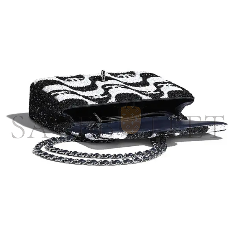 Ch*el sequins white & black flap bag a01112 (25*15*6cm)